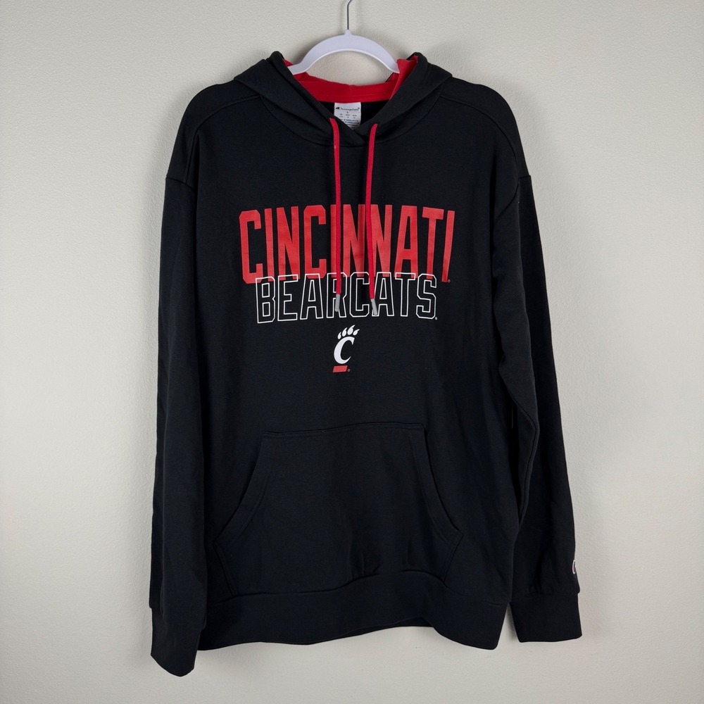 Champion Cincinnati Bearcats Black Red Hooded Sweatshirt Hoodie Mens Size L‎ - Picture 2 of 8